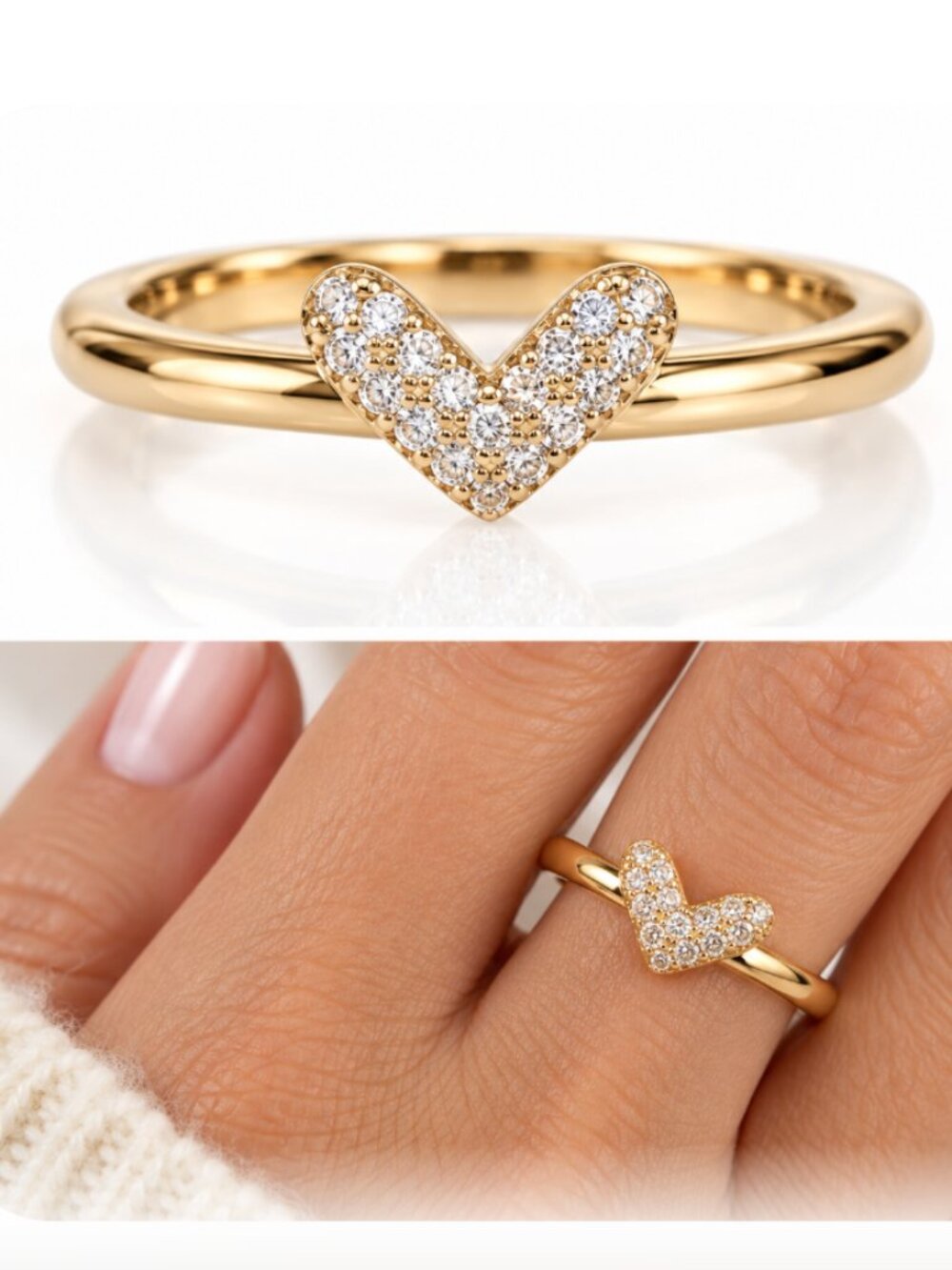 NEW HIGH END Rose Gold Plated Heart Ring Faux Diamonds Size 7.5 (#10)